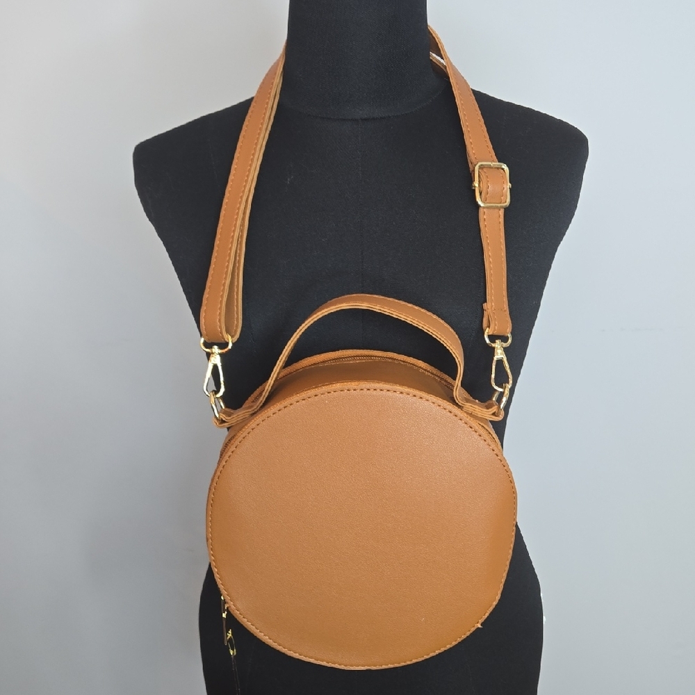 Elegant Tan Faux Leather Circle Crossbody Bag